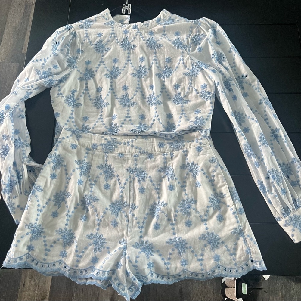 Aqua Blue and White Embroidered Ensemble